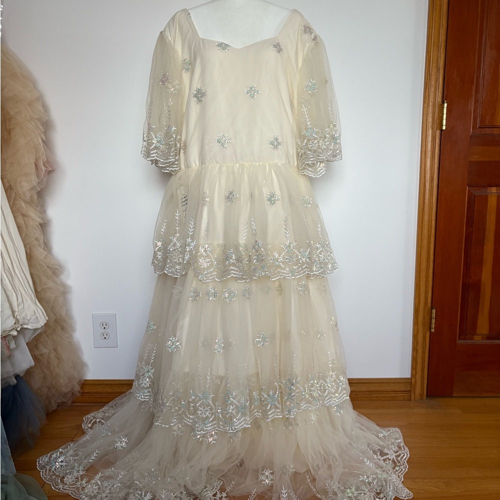 JessaKae Cream Snowflake Dress with Sequins Accents
